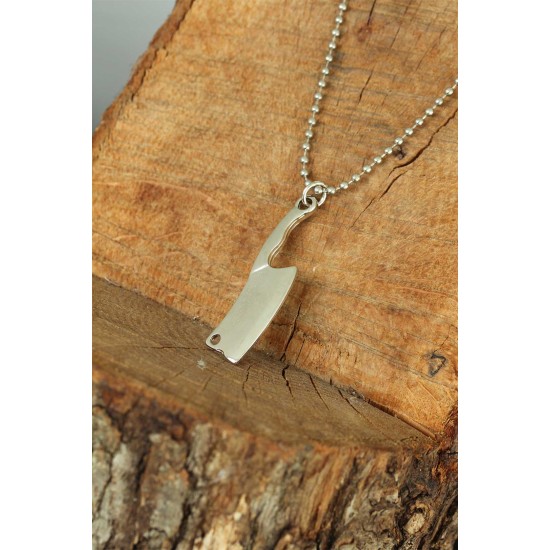 Gümüş Renk Krom Kaplama Kararmaz Balta Tasarım Metal Erkek Kolye - TJ-ERK996