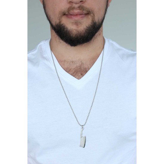 Gümüş Renk Krom Kaplama Kararmaz Balta Tasarım Metal Erkek Kolye - TJ-ERK996