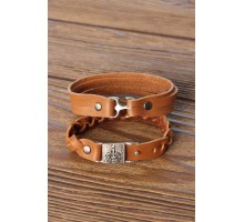 Metal Aksesuarlı Kahverengi Deri Erkek Bileklik Kombin - TJ-EB2797