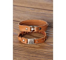 Metal Aksesuarlı Kahverengi Deri Erkek Bileklik Kombin - TJ-EB2797