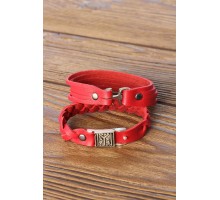 Desenli Metal Aksesuarlı Kırmızı Deri Erkek Bileklik Kombin - TJ-EB2806