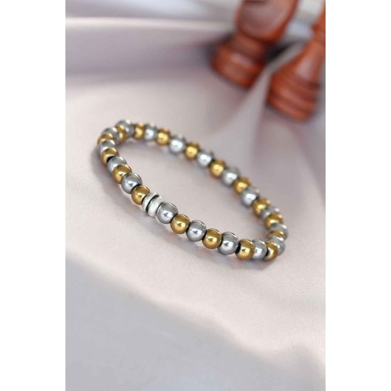 Hematit Silver Gold Renk Doğal Taş Erkek Bileklik - TJ-EB3005