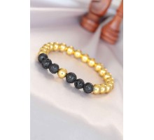 Lav Doğal Taş Detaylı Hematit Gold Renk Erkek Bileklik - TJ-EB3006