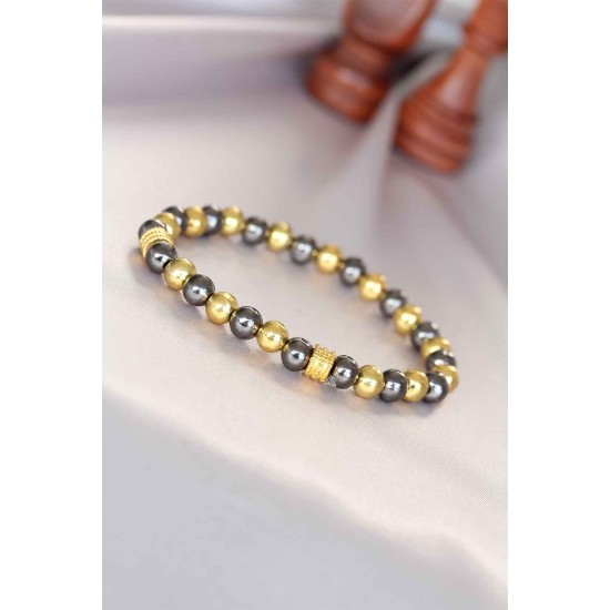 Hematit Füme Gold Renk Doğal Taş Erkek Bileklik - TJ-EB3007