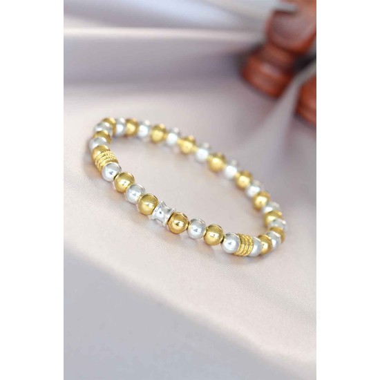 Hematit Gümüş Gold Renk Doğal Taş Erkek Bileklik - TJ-EB3010