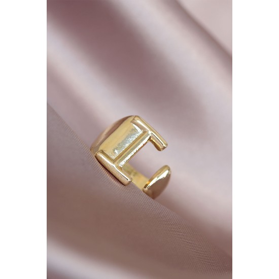 I Harfli Altın Renk Ayarlamalı Metal Kadın Yüzük - TJ-BYK1572