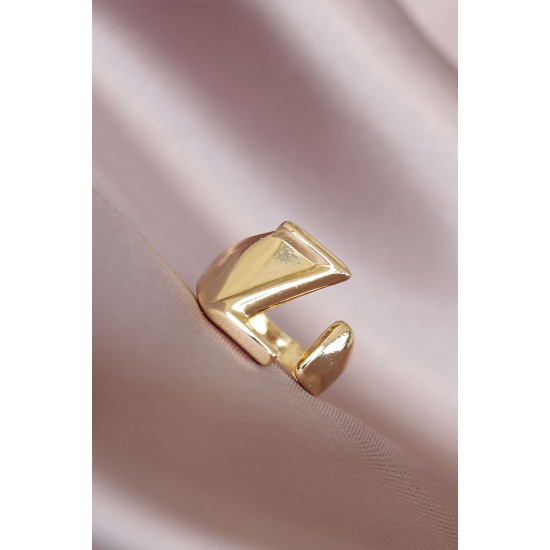 Z Harfli Altın Renk Ayarlamalı Metal Kadın Yüzük - TJ-BYK1575