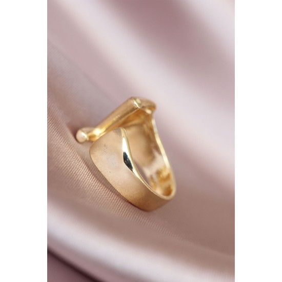 Z Harfli Altın Renk Ayarlamalı Metal Kadın Yüzük - TJ-BYK1575