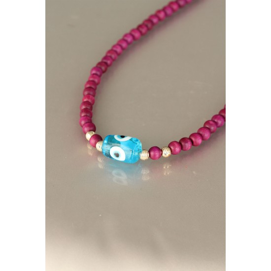 Vişne Rengi Tahta Boncuklu Kadın Kolye - TJ-BKO5151