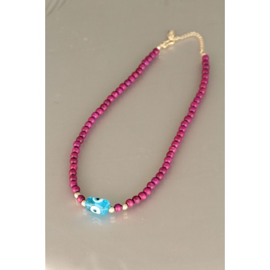 Vişne Rengi Tahta Boncuklu Kadın Kolye - TJ-BKO5151