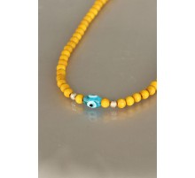 Sarı Renk Tahta Boncuklu Kadın Kolye - TJ-BKO5153