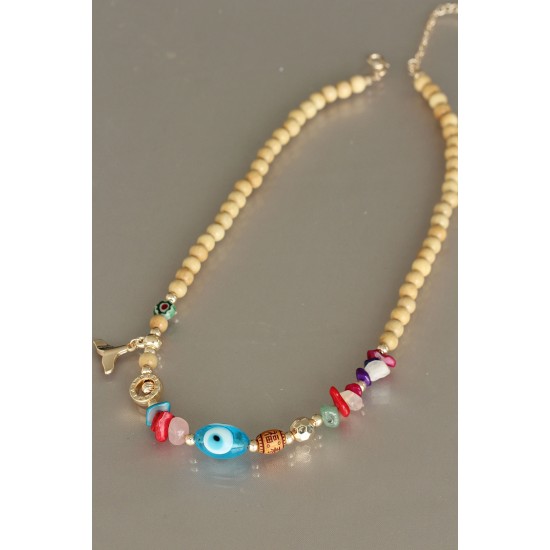 Tahta Boncuklu Kadın Kolye - TJ-BKO5160