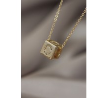 Gold Renk Zirkon Taşlı Küp Model C Harfli Kolye - TJ-BKO5199