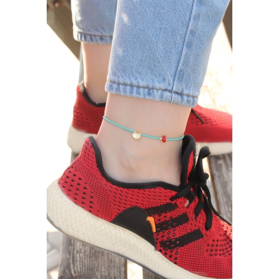 İstiridye Kabuğu Tasarımlı Mavi Boncuk Detaylı Halhal - TJ-HH1227