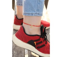 Gold Metal Aksesuarlı Kırmızı Boncuk Detaylı Halhal - TJ-HH1229