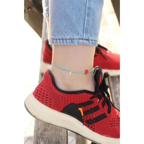 Mavi Boncuk Tasarımlı Deniz Atı Detaylı Halhal - TJ-HH1234