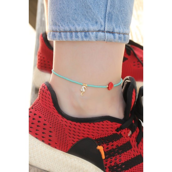 Mavi Boncuk Tasarımlı Deniz Atı Detaylı Halhal - TJ-HH1234