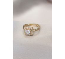 Gold Baget ve Zirkon Taşlı Kare Yüzük - TJ-BYK1739
