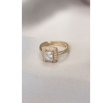Gold Baget ve Zirkon Taşlı Kare Yüzük - TJ-BYK1739