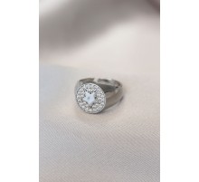 Gümüş Renk Zirkon Taşlı Plaka Yıldız Yüzük - TJ-BYK1745