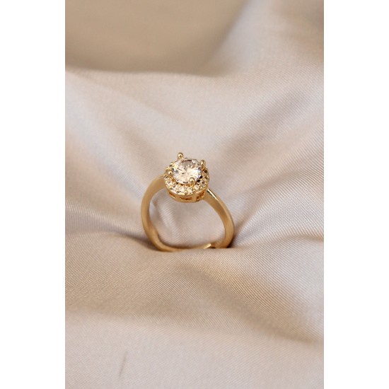 Gold Renk Tektaş Tasarımlı Ayarlamalı Metal Yüzük - TJ-BYK1759