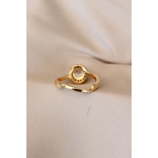 Gold Renk Tektaş Tasarımlı Ayarlamalı Metal Yüzük - TJ-BYK1759