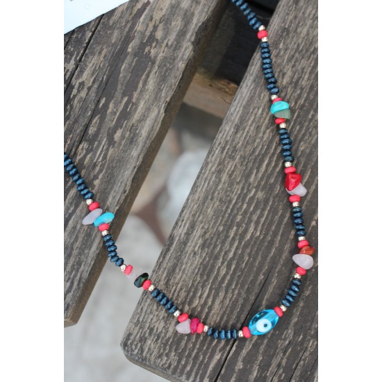 Yeni Sezon Nazar Boncuk Figürlü Renkli Taş ve Boncuklu Kolye - TJ-BKO5349