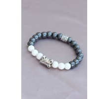 DOG Yazılı Beyaz Füme Doğal Taş Tasarımlı Erkek Bileklik - TJ-EB3159