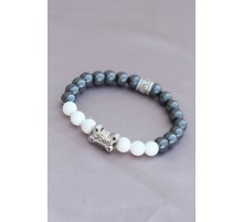 DOG Yazılı Beyaz Füme Doğal Taş Tasarımlı Erkek Bileklik - TJ-EB3159