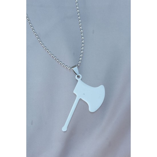 Çelik Uçlu Balta Figürlü Gümüş Renk Zincir Kolye - TJ-ERK1097