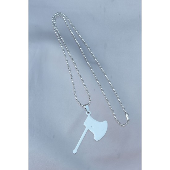 Çelik Uçlu Balta Figürlü Gümüş Renk Zincir Kolye - TJ-ERK1097