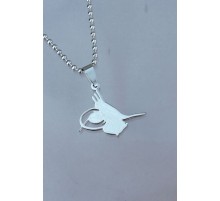 Çelik Uçlu Tuğra Tasarımlı Gümüş Renk Zincir Kolye - TJ-ERK1113