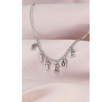 Yeni Sezon Biteme Yazılı Gümüş Renk Sallantılı Kadın Kolye - TJ-BKO5734