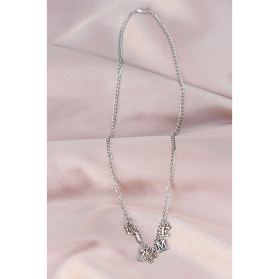 Yeni Sezon Biteme Yazılı Gümüş Renk Sallantılı Kadın Kolye - TJ-BKO5734
