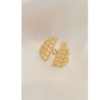 Ayarlamalı Gold Renk Metal Zirkon Taşlı Piramit Yüzük - TJ-BYK2021