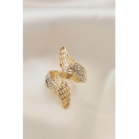 Ayarlamalı Gold Renk Metal Zirkon Taşlı Kanat Yüzük - TJ-BYK2032