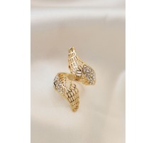 Ayarlamalı Gold Renk Metal Zirkon Taşlı Kanat Yüzük - TJ-BYK2032