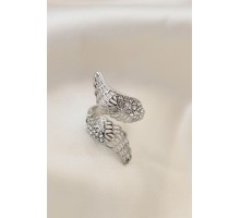 Ayarlamalı Silver Renk Metal Zirkon Taşlı Kanat Yüzük - TJ-BYK2033