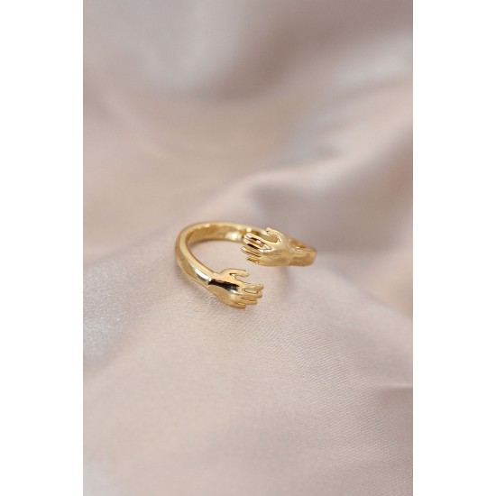 Ayarlamalı Altın Renk Metal Sarılan Eller Model Yüzük - TJ-BYK2062
