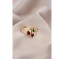 Ayarlamalı Gold Renk Metal Renkli Zirkon Taşlı Kiraz Yüzük - TJ-BYK2081