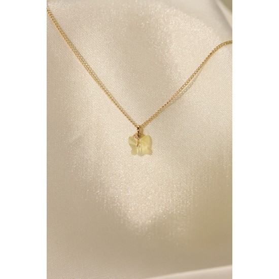 Zirkon Taşlı Sarı Renk Minimal Kelebek Kolye - TJ-BKO5956