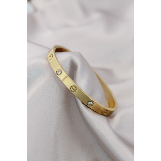 316L Çelik Gold Renk Zirkon Taşlı Bileklik - TJ-BB4119