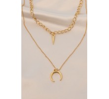 Gold Renk Metal Çift Zincirli Aksesuarlı Kolye - TJ-BKO5978