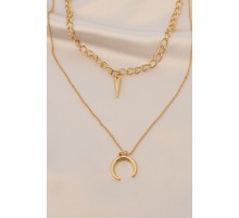 Gold Renk Metal Çift Zincirli Aksesuarlı Kolye - TJ-BKO5978
