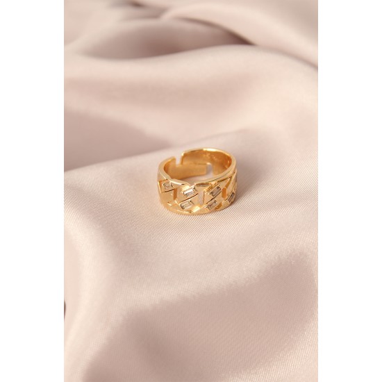 Gold Renk Metal Taşlı Model Ayarlanabilir Kadın Yüzük - TJ-BYK2148