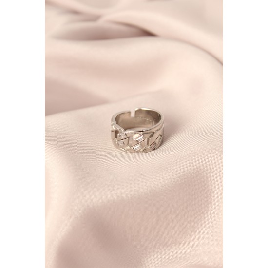 Gümüş Renk Metal Taşlı Model Ayarlanabilir Kadın Yüzük - TJ-BYK2152