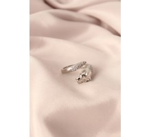 Gümüş Renk Metal Zirkon Taşlı Kaplan Model Ayarlanabilir Kadın Yüzük - TJ-BYK2153