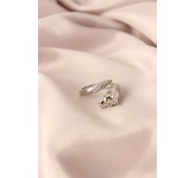 Gümüş Renk Metal Zirkon Taşlı Kaplan Model Ayarlanabilir Kadın Yüzük - TJ-BYK2153