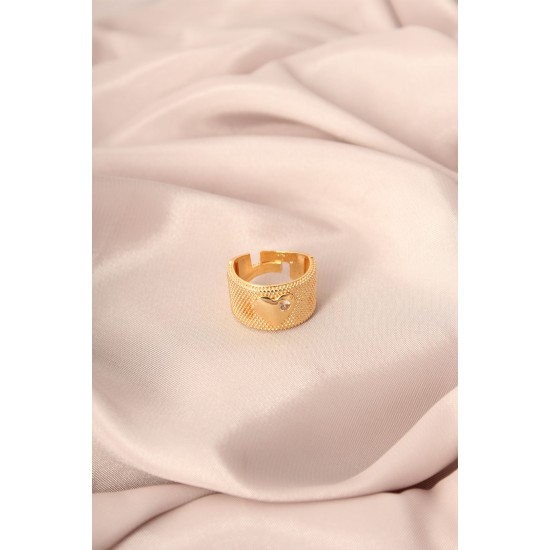 Gold Renk Metal Zirkon Taşlı Kalp Model Ayarlanabilir Kadın Yüzük - TJ-BYK2163