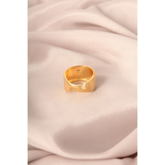 Gold Renk Metal Zirkon Taşlı Kalp Model Ayarlanabilir Kadın Yüzük - TJ-BYK2163